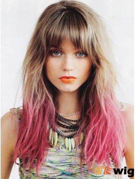 Perfect Ombre/2 Tone Long Straight With Bangs 22 inch Human Lace Wigs