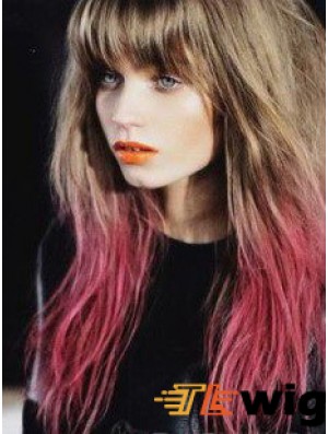 Comfortable Ombre/2 Tone Long Straight With Bangs 22 inch Human Lace Wigs