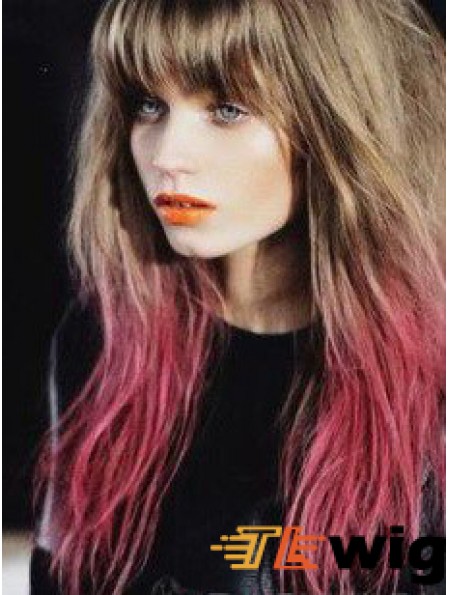 Comfortable Ombre/2 Tone Long Straight With Bangs 22 inch Human Lace Wigs
