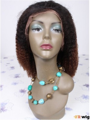 Shoulder Length Curly Without Bangs Full Lace 16 inch Sleek Black Women Wigs