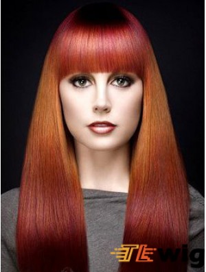 Popular Ombre/2 Tone Long Straight With Bangs 18 inch Human Lace Wigs