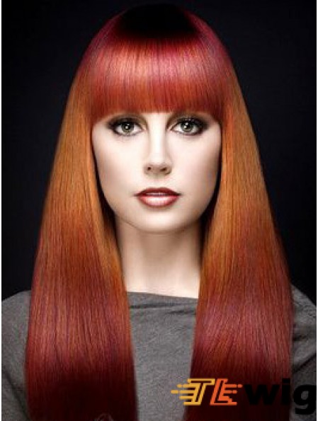 Popular Ombre/2 Tone Long Straight With Bangs 18 inch Human Lace Wigs