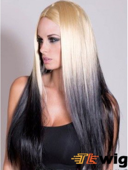 Suitable Ombre/2 Tone Long Straight Without Bangs 22 inch Human Lace Wigs