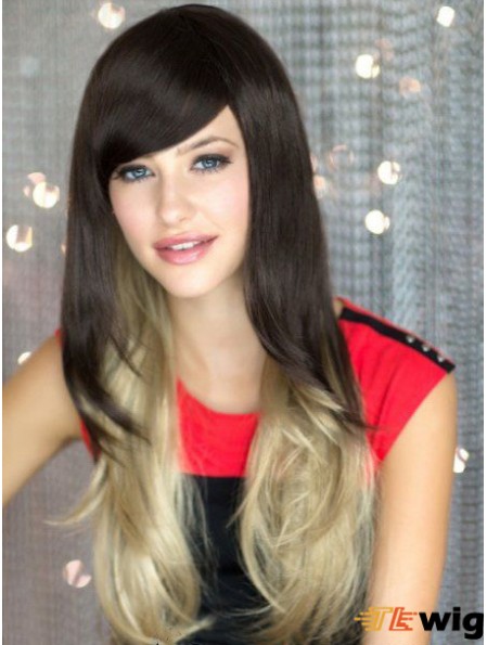 Good Ombre/2 Tone Long Wavy Without Bangs 22 inch Human Lace Wigs