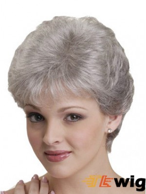 Short Grey Wigs With Synthetic Capless Straight Style