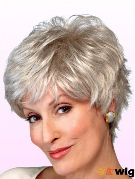 Wigs Elderly Lady Grey Style Short Length Wavy Style