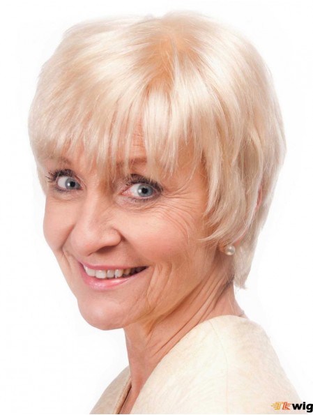 Remy Human Hair Stylish Short Straight Grey Wigs