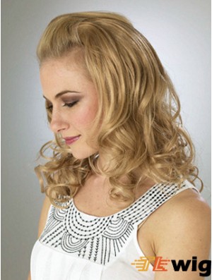 Shoulder Length Wavy Blonde Durable Synthetic Half Wigs