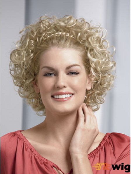 Chin Length Curly Blonde Fashionable Synthetic Half Wigs