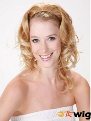 Shoulder Length Curly Blonde Style Synthetic Half Wigs