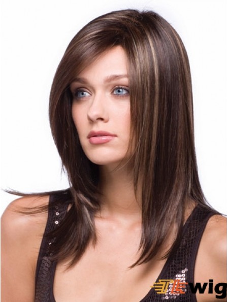 Long Brown Wig With Synthetic Caplesss Straight Style