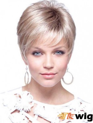 Blonde Cropped Straight Boycuts Capless Modern Ladies Wigs