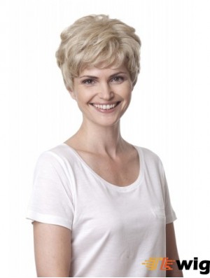 Blonde Curly Short Layered 100% Hand-tied Cheap Hair Online