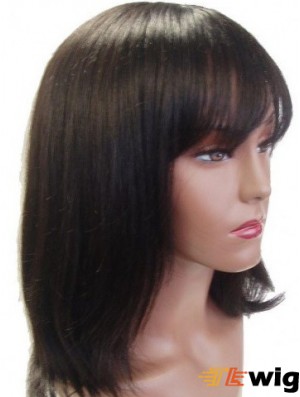 Brown Straight Shoulder Length With Bangs Capless Cheap Wigs Online UK