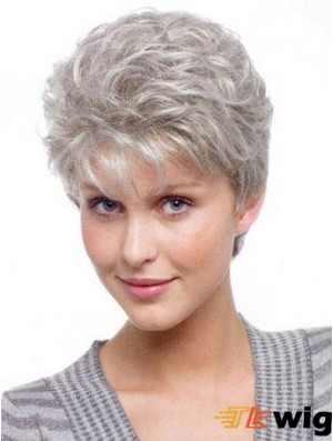 Grey Wavy Synthetic Wigs For Lady Short Style