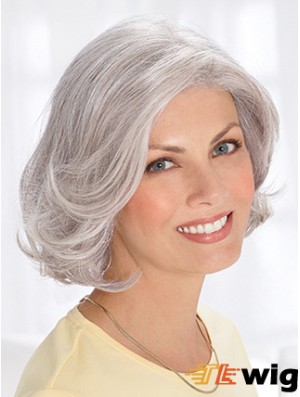 Grey Short Remy Human Hair Wavy Wigs