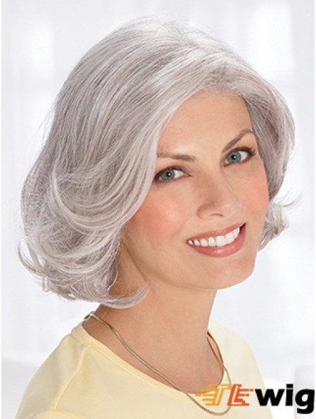 Grey Short Remy Human Hair Wavy Wigs