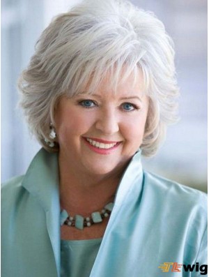 Ladies Grey Wigs Remy Human Capless Chin Length Wigs