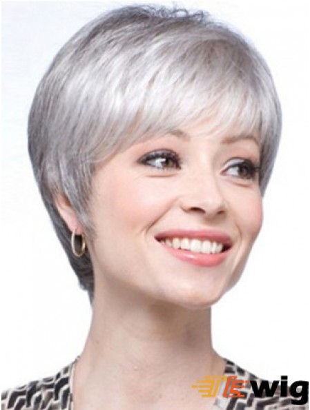 Short Wigs UK Straight Style With Capless Grey Cut
