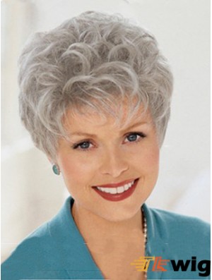 Grey Wavy Short Length Wigs With Capless