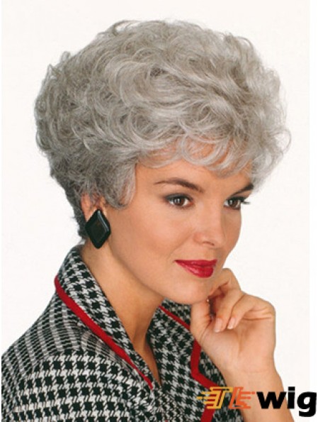 Professional Wigs With Capless Curly Style Short Length Grey Cut