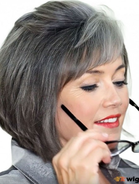 Straight Capless 12 inch Stylish Chin Length Grey Wigs