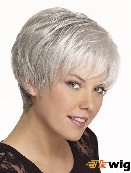 Synthetic Cropped Straight Capless Elderly Lady Wigs