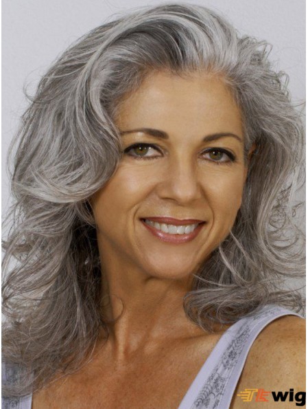 Wavy 100% Hand-tied 14 inch Exquisite Shoulder Length Grey Wigs