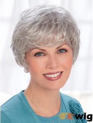 Lace Front Wigs Human Hair Short Length Wavy Style Grey Cut