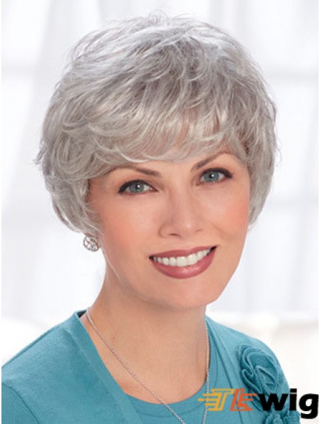 Lace Front Wigs Human Hair Short Length Wavy Style Grey Cut