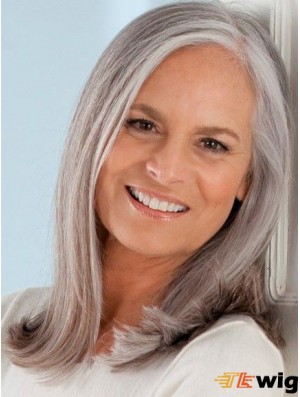 Stylish Lace Wigs 100% Hand Tied Remy Straight Style Grey Cut