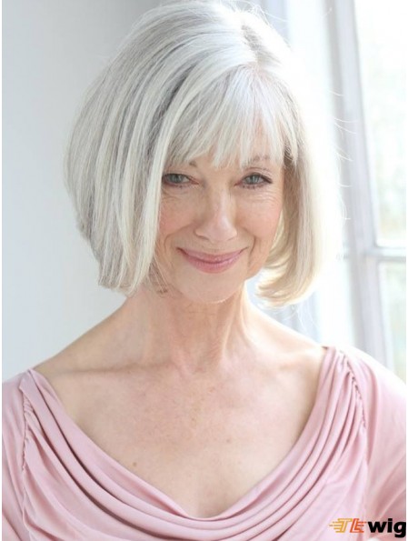 Real Hair Wigs With Remy Capless Grey Cut Chin Length
