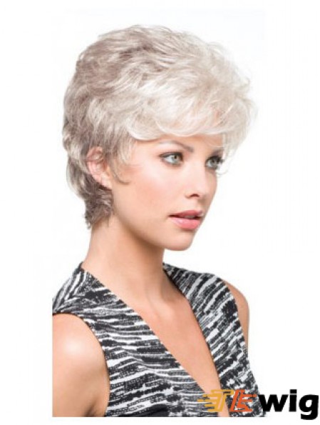 Grey Short Wig With Synthetic Capless Wavy Style