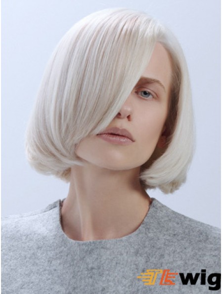 Chin Length Straight Lace Front Platinum Blonde Trendy Bob Wigs