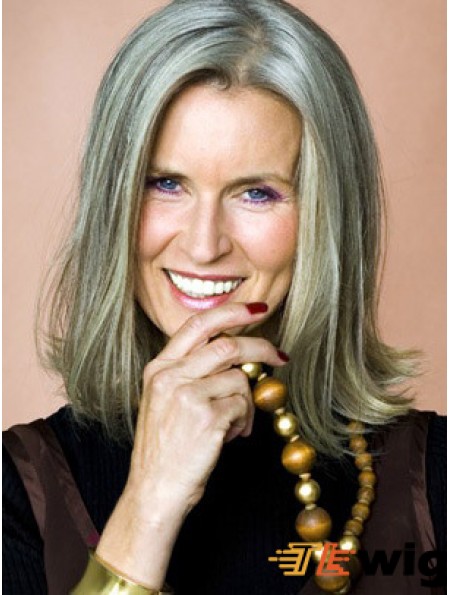 Straight 100% Hand-tied 14 inch Convenient Shoulder Length Grey Wigs