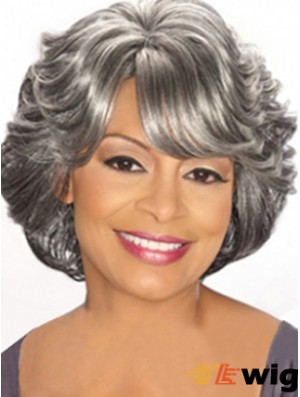 Capless Chin Length Grey Wavy Cheap Human Hair Wigs