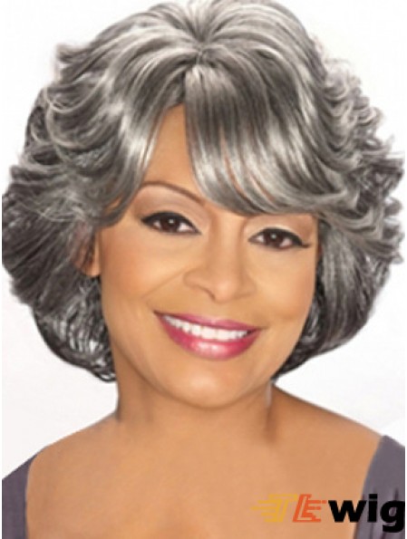 Capless Chin Length Grey Wavy Cheap Human Hair Wigs