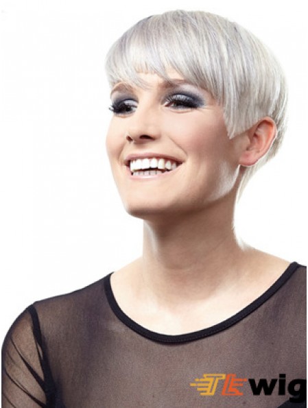 Convenient Short Straight Lace Front Grey Wigs