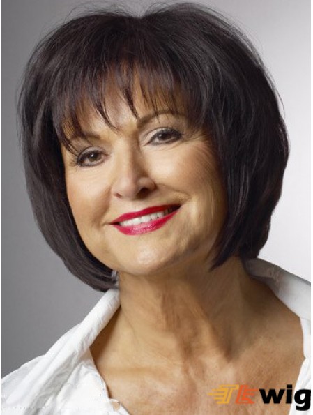 Stylish Black Chin Length Straight With Bangs 10 inch Human Hair Wigs