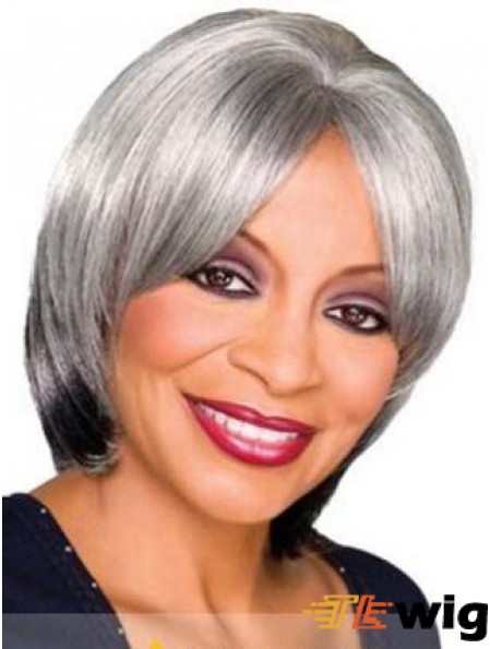 Straight Capless 10 inch Sassy Chin Length Grey Wigs