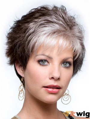 Capless Cropped Grey Wavy Synthetic Wig For Elderly lady