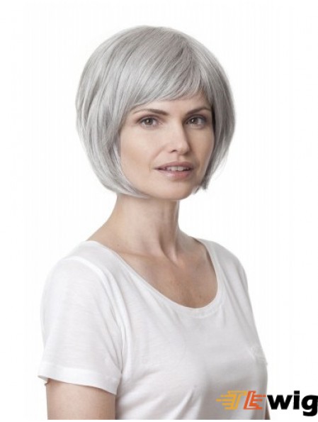 Synthetic Soft Chin Length Straight Grey Wigs