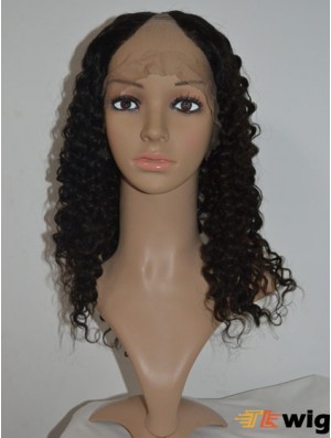 Modern Black Shoulder Length Curly U Part Wig 