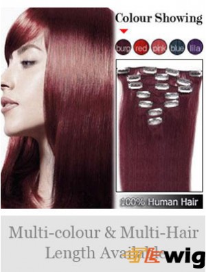 Sleek Red Straight Remy Human Hair Clip In Hair Extensions