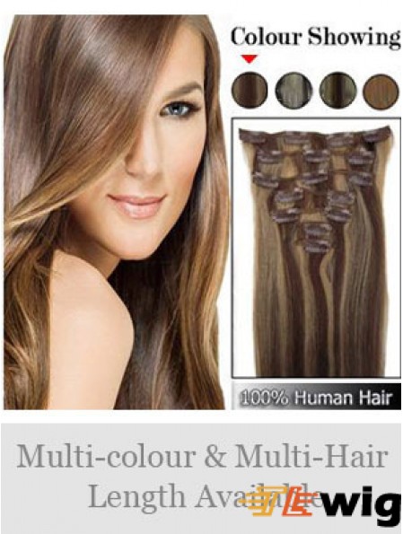 Beautiful Brown Straight Remy Human Hair Clip In Hair Extensions