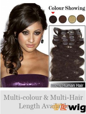 Modern Brown Wavy Remy Human Hair Clip In Hair Extensions