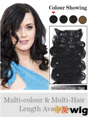 Online Black Wavy Remy Human Hair Clip In Hair Extensions