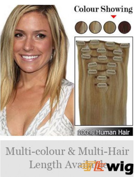 Durable Blonde Straight Remy Human Hair Clip In Hair Extensions