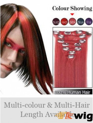 Comfortable Red Straight Remy Human Hair Clip In Hair Extensions