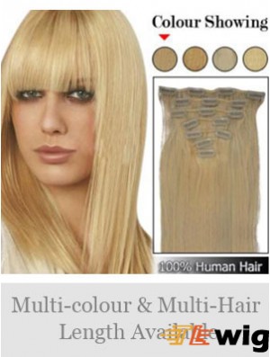 Trendy Blonde Straight Remy Human Hair Clip In Hair Extensions